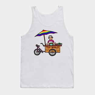 Gay pride lgbtq street food vendor selling Thai noodle. Asian outdoor healthy eating. Tank Top